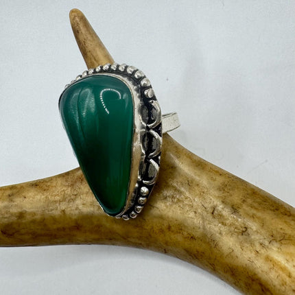 Vintage Silver Bronze | Green Chrysoprase| Unique Gift Statement Ring