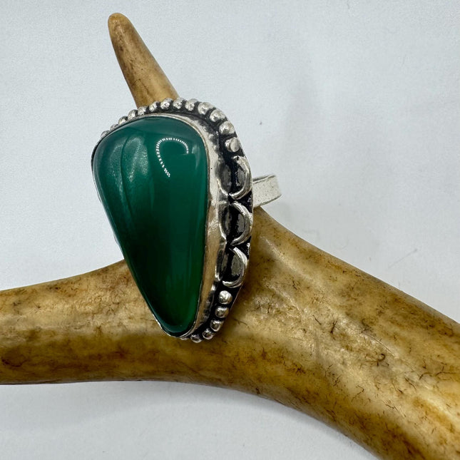 Vintage Silver Bronze | Green Chrysoprase| Unique Gift Statement Ring