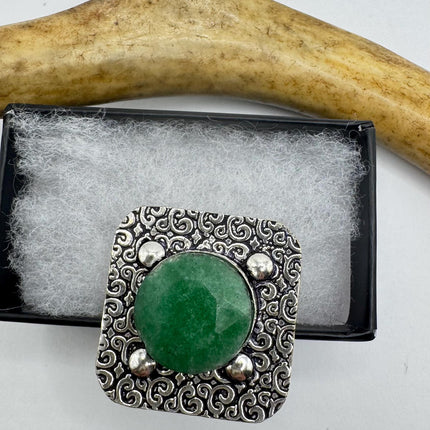 Vintage Silver Bronze | Green Raw Emerald | Unique Gift Statement Ring