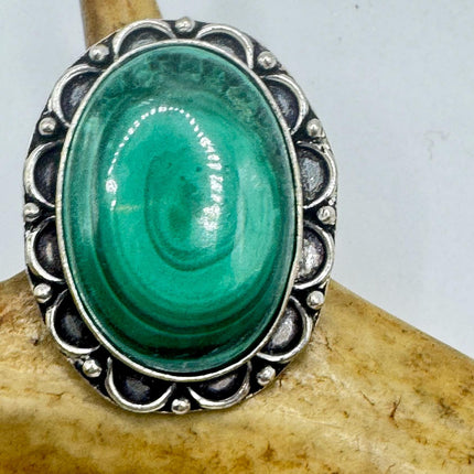 Vintage Silver Bronze | Green Chrysoprase| Unique Gift Statement Ring