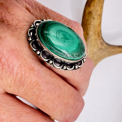 Vintage Silver Bronze | Green Chrysoprase| Unique Gift Statement Ring