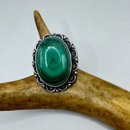 Vintage Silver Bronze | Green Chrysoprase| Unique Gift Statement Ring