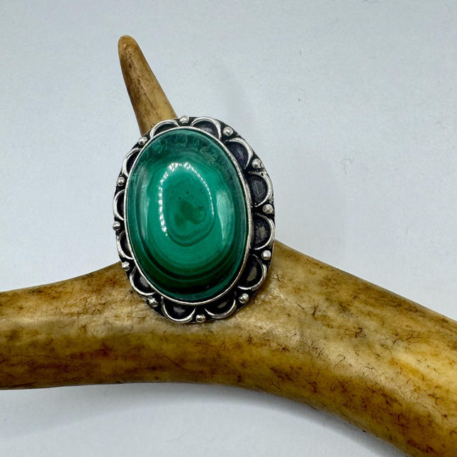 Vintage Silver Bronze | Green Chrysoprase| Unique Gift Statement Ring