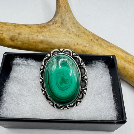 Vintage Silver Bronze | Green Chrysoprase| Unique Gift Statement Ring