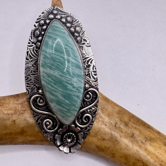 Vintage Silver Bronze | Green Amazonite | Unique Gift Statement Ring