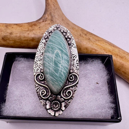 Vintage Silver Bronze | Green Amazonite | Unique Gift Statement Ring