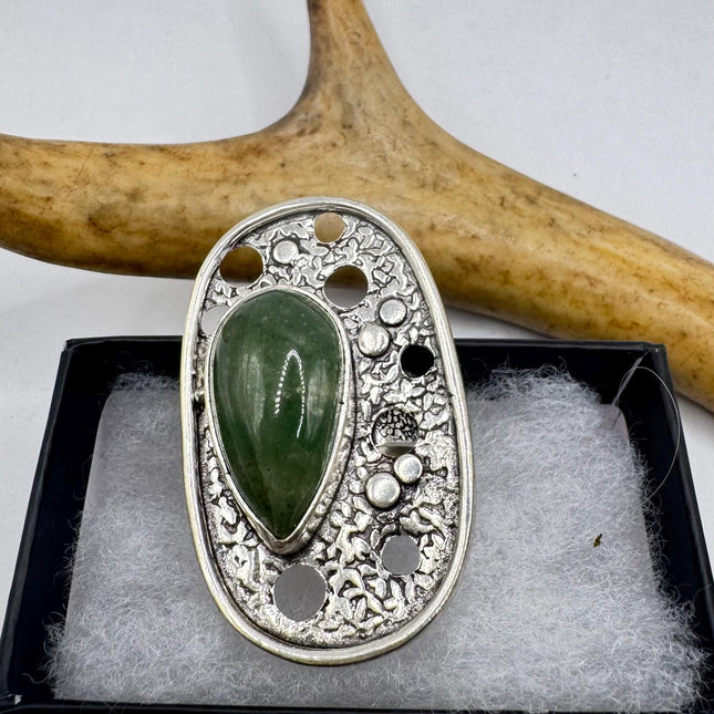Vintage Silver Bronze | Green Nephrite Jade | Unique Gift Statement Ring