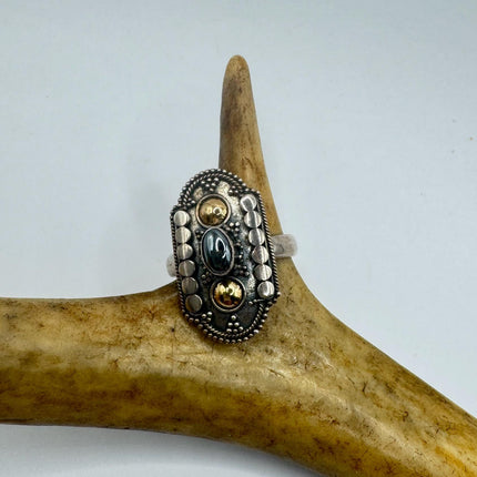 Vintage Hematite Statement Ring Band 925 Sterling Silver | Elijah collection