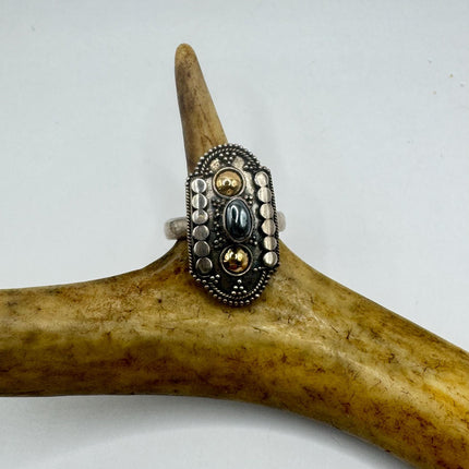 Vintage Hematite Statement Ring Band 925 Sterling Silver | Elijah collection