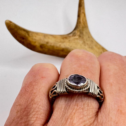 Vintage Purple Amethyst Ring Band 925 Sterling Silver cocktail statement ring | Elijah collection