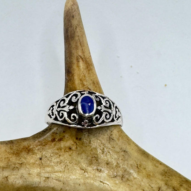 Vintage Blue Lapis Lazuli Crystal Cocktail Ring 925 Sterling Silver, Antique Style Design | Elijah Collection