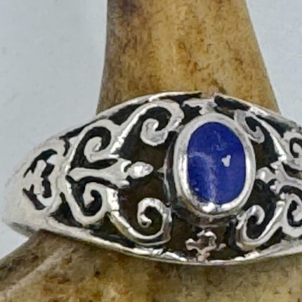 Vintage Blue Lapis Lazuli Crystal Cocktail Ring 925 Sterling Silver, Antique Style Design | Elijah Collection