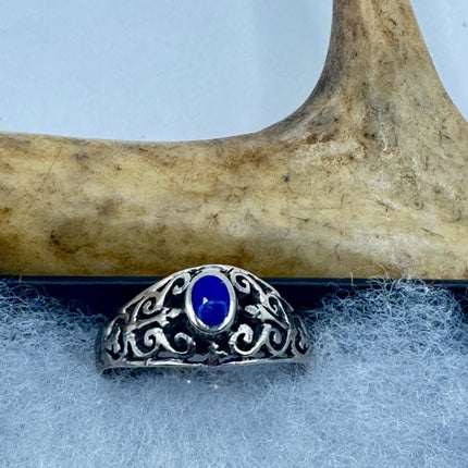 Vintage Blue Lapis Lazuli Crystal Cocktail Ring 925 Sterling Silver, Antique Style Design | Elijah Collection