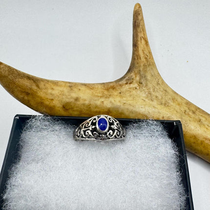 Vintage Blue Lapis Lazuli Crystal Cocktail Ring 925 Sterling Silver, Antique Style Design | Elijah Collection