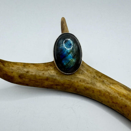 Vintage Chunky Rainbow Labradorite Cocktail Ring - Statement Band