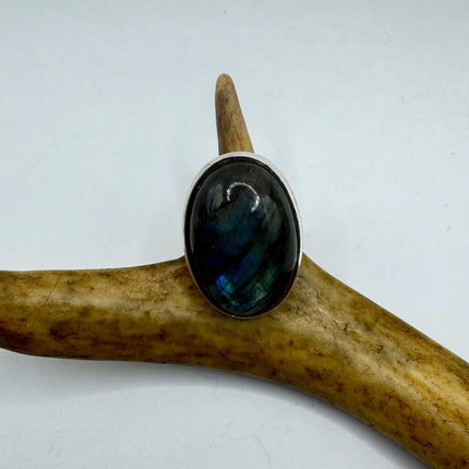 Vintage Chunky Rainbow Labradorite Cocktail Ring - Statement Band