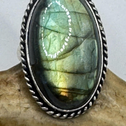 Vintage Chunky Rainbow Labradorite Cocktail Ring - Statement Band
