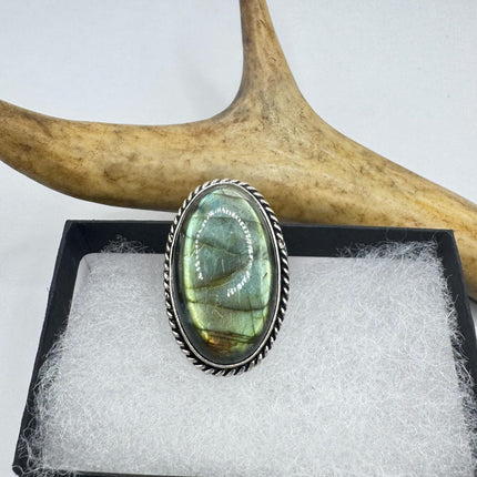 Vintage Chunky Rainbow Labradorite Cocktail Ring - Statement Band
