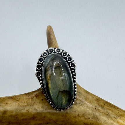 Vintage Chunky Rainbow Labradorite Cocktail Ring - Statement Band