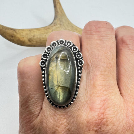 Vintage Chunky Rainbow Labradorite Cocktail Ring - Statement Band