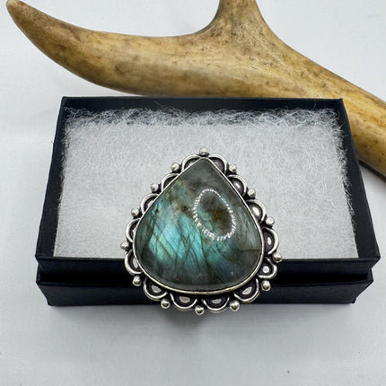 Vintage Chunky Rainbow Labradorite Cocktail Ring - Statement Band