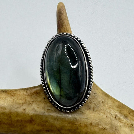 Vintage Chunky Rainbow Labradorite Cocktail Ring - Statement Band