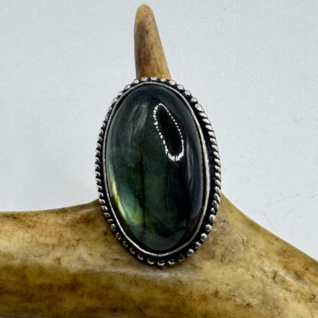 Vintage Chunky Rainbow Labradorite Cocktail Ring - Statement Band