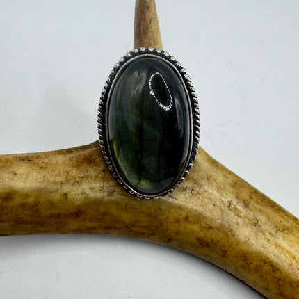 Vintage Chunky Rainbow Labradorite Cocktail Ring - Statement Band