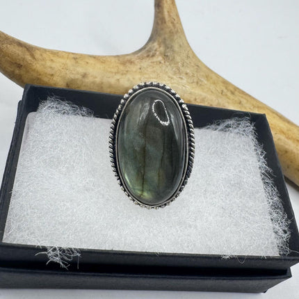 Vintage Chunky Rainbow Labradorite Cocktail Ring - Statement Band