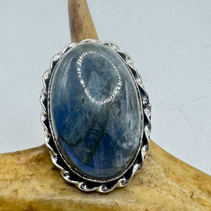 Vintage Chunky Rainbow Labradorite Cocktail Ring - Statement Band