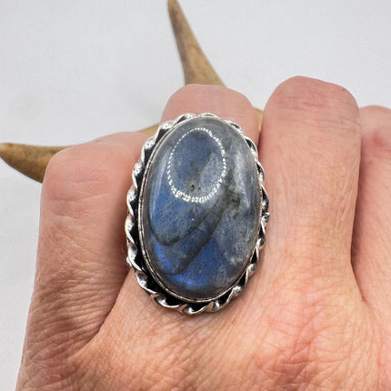 Vintage Chunky Rainbow Labradorite Cocktail Ring - Statement Band