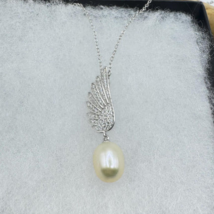Vintage Pearl Winged Necklace - Dainty 925 Sterling Silver Chain, Delicate Design