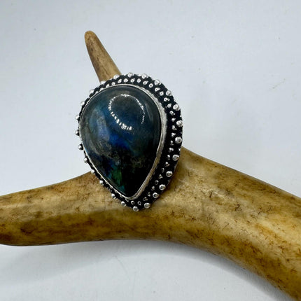 Vintage Chunky Rainbow Labradorite Cocktail Ring - Statement Band