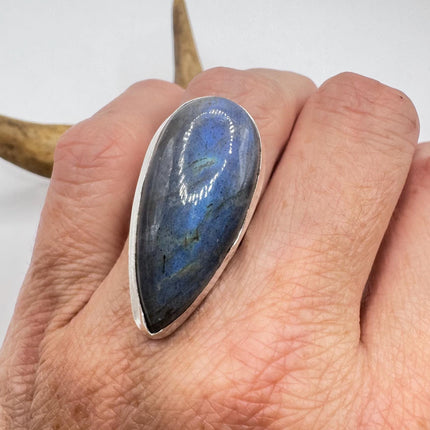 Vintage Chunky Rainbow Labradorite Cocktail Ring - Statement Band
