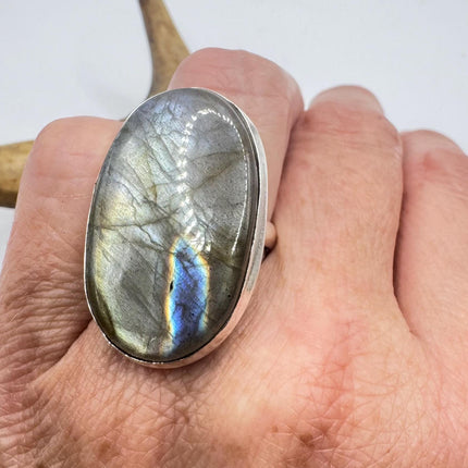 Vintage Chunky Rainbow Labradorite Cocktail Ring - Statement Band
