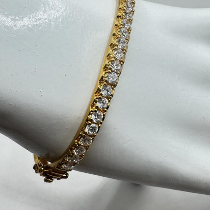 Vintage Diamond Bangle Bracelet - Golden 925 Sterling Silver with CZ Crystal Gemstones