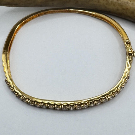 Vintage Diamond Bangle Bracelet - Golden 925 Sterling Silver with CZ Crystal Gemstones