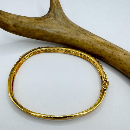 Vintage Diamond Bangle Bracelet - Golden 925 Sterling Silver with CZ Crystal Gemstones