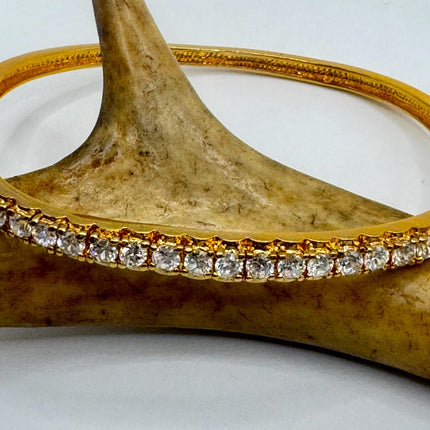 Vintage Diamond Bangle Bracelet - Golden 925 Sterling Silver with CZ Crystal Gemstones