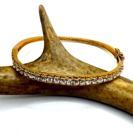 Vintage Diamond Bangle Bracelet - Golden 925 Sterling Silver with CZ Crystal Gemstones
