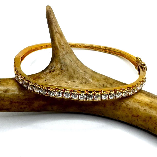 Vintage Diamond Bangle Bracelet - Golden 925 Sterling Silver with CZ Crystal Gemstones