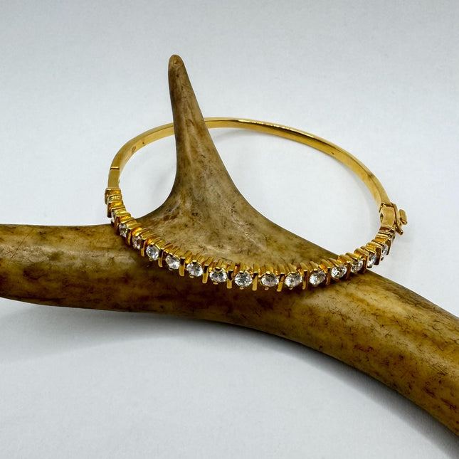 Vintage Diamond Bangle Bracelet - Golden 925 Sterling Silver with CZ Crystal Gemstones