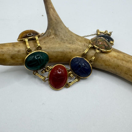 14k Gold Filled Vintage Scarab Onyx Tennis Bracelet - Everyday Stacking Bracelet