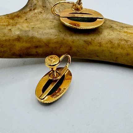 Vintage Green Nephrite Jade Clip-On Earrings 12k Gold Filled Delicate Screw Back Design