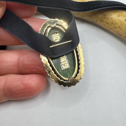 Vintage Green Jade Brooch Pin on Gold Filled Black Velvet Choker - Minimal Everyday Accessory