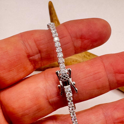 Vintage Fire Opal Silver Tennis Bracelet Gemstone CZ Crystal Diamond Birthstone 925 Sterling Silver
