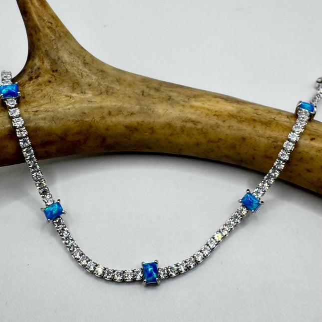 Vintage Fire Opal Silver Tennis Bracelet Gemstone CZ Crystal Diamond Birthstone 925 Sterling Silver