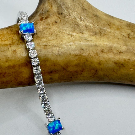 Vintage Fire Opal Silver Tennis Bracelet Gemstone CZ Crystal Diamond Birthstone 925 Sterling Silver
