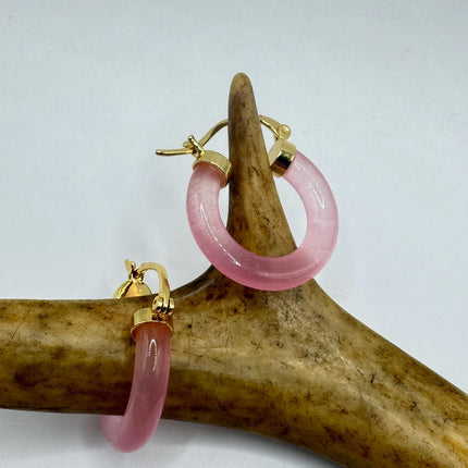 Vintage Purple Lavender Jade Gold Lucky Hoop Earrings