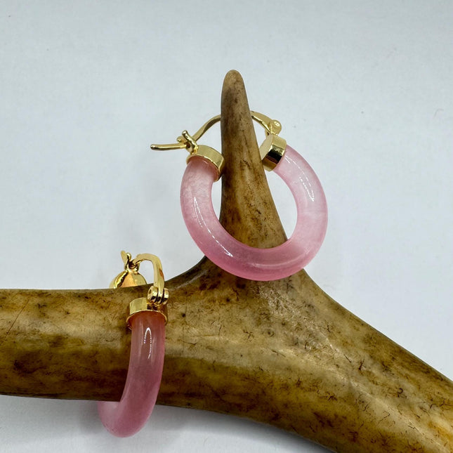 Vintage Purple Lavender Jade Gold Lucky Hoop Earrings